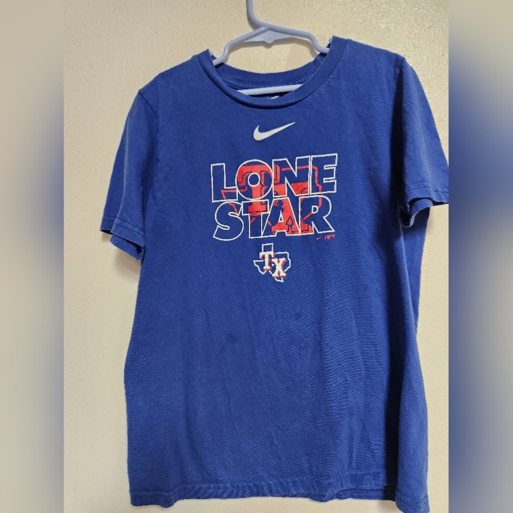 Nike Texas Rangers Shirt Boy's Size Medium Blue Short Sleeve MLB
